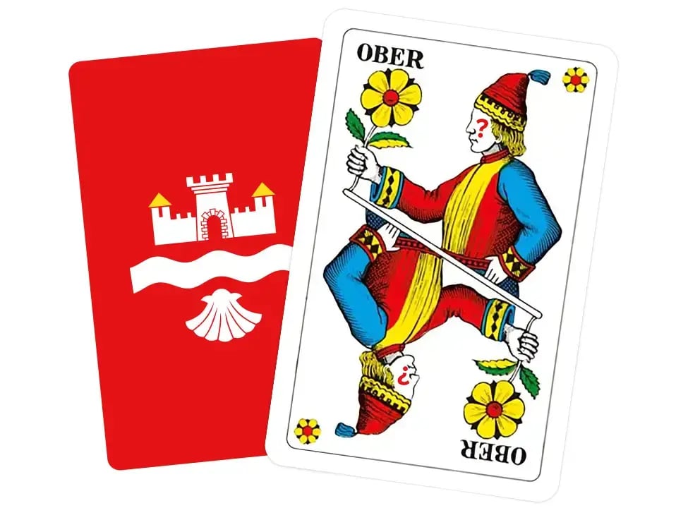 Jasskarten mit Fragezeichen im Gesicht des Obers