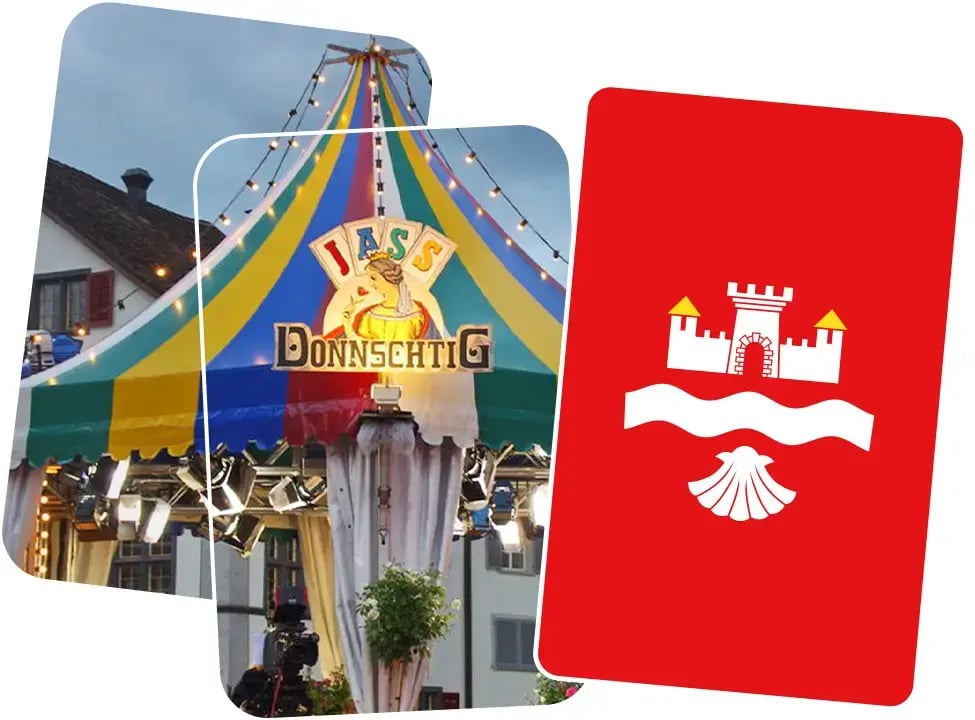 Donnschtig Jasszelt und Logo Beckenried